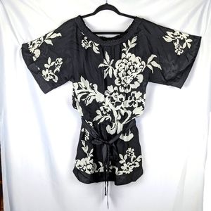 WHBM Black & White Silk Floral Top / Dress sz M